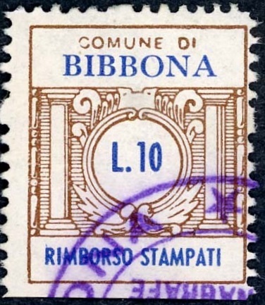 Marca da Bollo del Comune di BIBBONA su Carta Bianca di dimensioni 22 x 26 mm