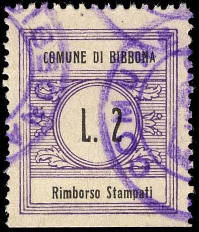 Marca da Bollo del Comune di BIBBONA su Carta Bianca di dimensioni 22 x 26 mm