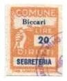 Marca da Bollo del Comune di BICCARI su Carta Bianca di dimensioni 18,5 x 26,5 mm