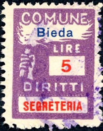 Marca da Bollo del Comune di BIEDA su di dimensioni 18,5 x 25 mm