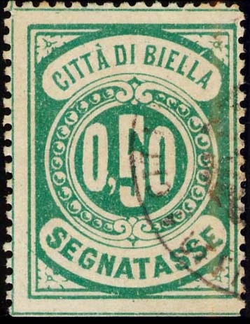 Marca da Bollo del Comune di BIELLA su Carta Bianca Sottile di dimensioni 20,5 x 27,5 mm