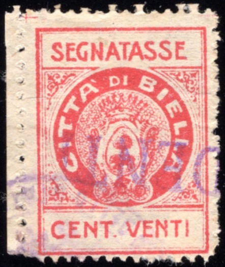 Marca da Bollo del Comune di BIELLA su Carta Bianca Sottile di dimensioni 21,5 x 28,5 mm