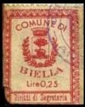 Marca da Bollo del Comune di BIELLA su Carta Bianca di dimensioni 28 x 35 mm