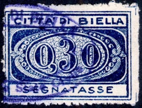 Marca da Bollo del Comune di BIELLA su Carta Bianca di dimensioni 30 x 21 mm
