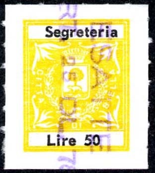 Marca da Bollo del Comune di BIELLA su Carta Bianca di dimensioni 14,5 x 18,5 mm