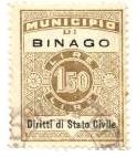 Marca da Bollo del Comune di BINAGO su Carta Bianca Sottile di dimensioni 22,5 x 29,5 mm