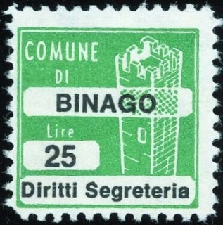 Marca da Bollo del Comune di BINAGO su Carta Bianca di dimensioni 20 x 20 mm