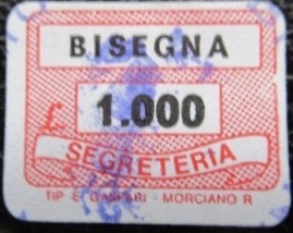 Marca da Bollo del Comune di BISEGNA su Carta Bianca di dimensioni 19,5 x 14 mm