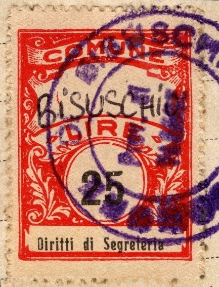 Marca da Bollo del Comune di BISUSCHIO su Carta Bianca di dimensioni 23 x 29 mm