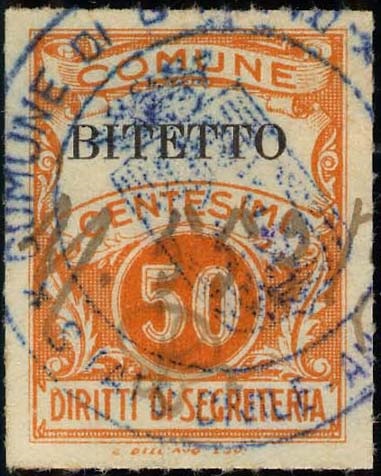 Marca da Bollo del Comune di BITETTO su di dimensioni 22,5 x 30 mm