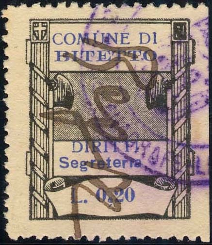 Marca da Bollo del Comune di BITETTO su Carta Bianca di dimensioni 24 x 29,5 mm
