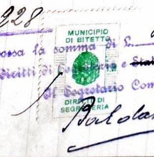Marca da Bollo del Comune di BITETTO su Carta Bianca di dimensioni mm