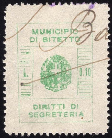 Marca da Bollo del Comune di BITETTO su Carta Bianca di dimensioni 24,5 x 26,5 mm