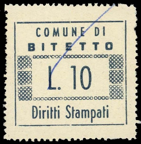 Marca da Bollo del Comune di BITETTO su Carta Bianca di dimensioni 33 x 30,5 mm