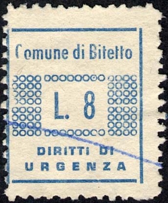 Marca da Bollo del Comune di BITETTO su Carta Bianca di dimensioni 19,5 x 21,5 mm