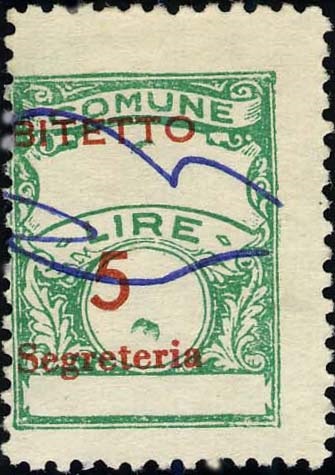 Marca da Bollo del Comune di BITETTO su Carta Bianca di dimensioni 18,5 x 25 mm