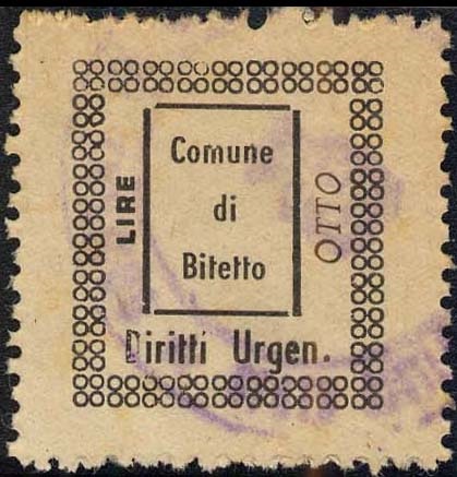 Marca da Bollo del Comune di BITETTO su Carta Bianca di dimensioni 20 x 22 mm