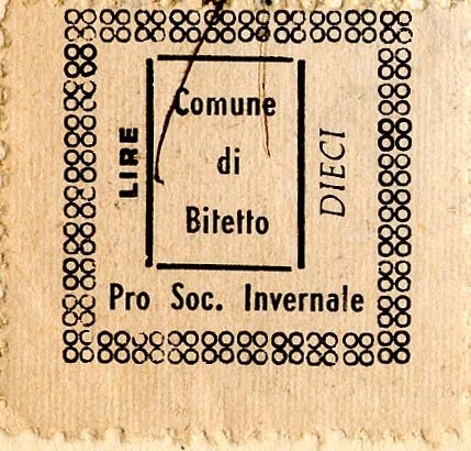 Marca da Bollo del Comune di BITETTO su Carta Bianca di dimensioni 22 x 22 mm