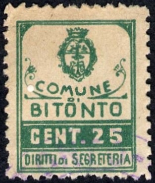 Marca da Bollo del Comune di BITONTO su Carta Bianca Sottile di dimensioni 20 x 26 mm