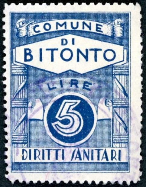 Marca da Bollo del Comune di BITONTO su Carta Bianca Sottile di dimensioni 27 x 35 mm