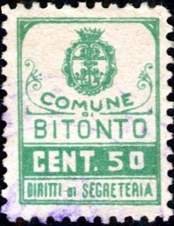 Marca da Bollo del Comune di BITONTO su Carta Bianca di dimensioni 20 5 x 26 mm