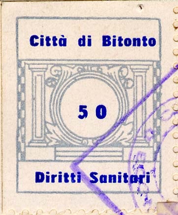 Marca da Bollo del Comune di BITONTO su Carta Bianca di dimensioni 20,5 x 25 mm