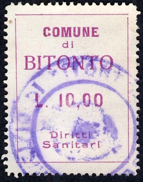 Marca da Bollo del Comune di BITONTO su Carta Bianca di dimensioni mm