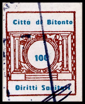 Marca da Bollo del Comune di BITONTO su Carta Bianca di dimensioni mm