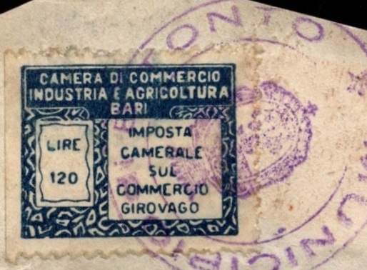 Marca da Bollo del Comune di BITONTO su Carta Bianca di dimensioni 30 x 20 mm