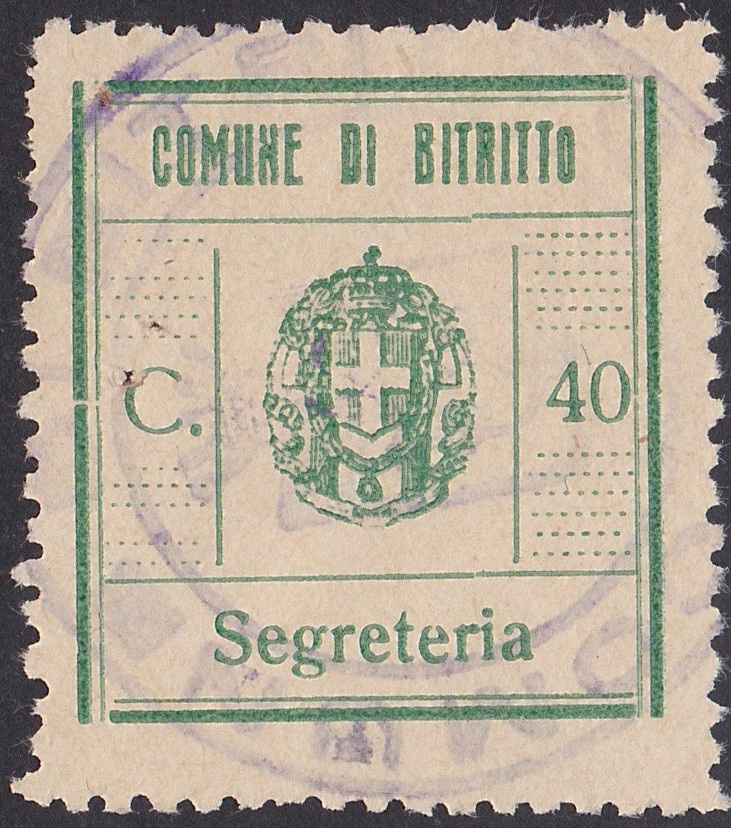 Marca da Bollo del Comune di BITRITTO su Carta Bianca Sottile di dimensioni 24,5 x 27 mm