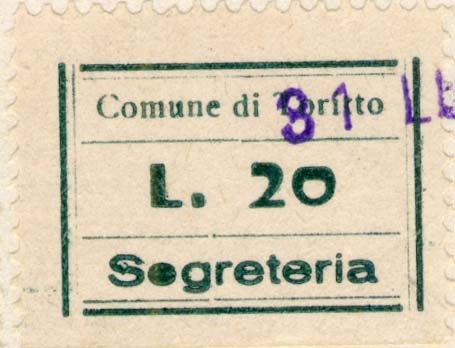 Marca da Bollo del Comune di BITRITTO su Carta Bianca di dimensioni mm