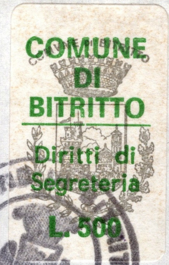 Marca da Bollo del Comune di BITRITTO su Carta Bianca di dimensioni 16 x 23 mm