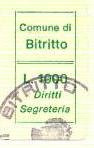 Marca da Bollo del Comune di BITRITTO su Carta Bianca di dimensioni 14,5 x 26,5 mm