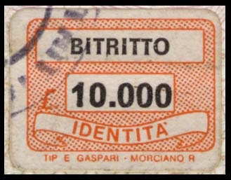 Marca da Bollo del Comune di BITRITTO su Carta Bianca di dimensioni 19 x 14 mm