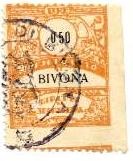 Marca da Bollo del Comune di BIVONA su Carta Bianca di dimensioni 25 x 30 mm