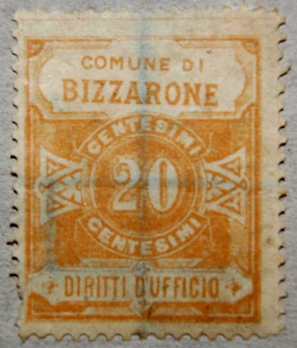 Marca da Bollo del Comune di BIZZARONE su Carta Bianca Sottile di dimensioni 22 x 29 mm
