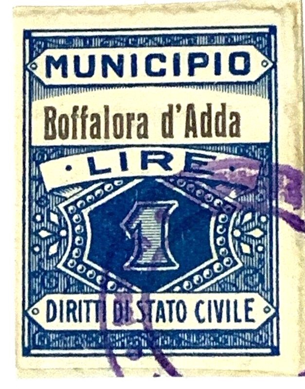 Marca da Bollo del Comune di BOFFALORA D ADDA su Carta Bianca di dimensioni 21 x 29 mm