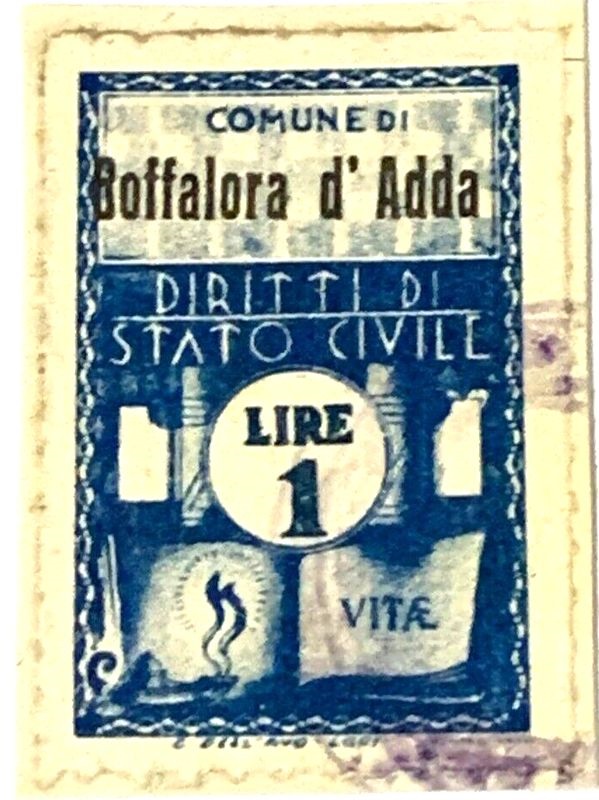 Marca da Bollo del Comune di BOFFALORA D ADDA su Carta Bianca di dimensioni 21 x 31 mm
