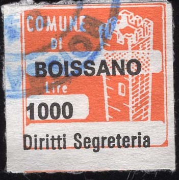 Marca da Bollo del Comune di BOISSANO su Carta Bianca di dimensioni 20 x 20 mm