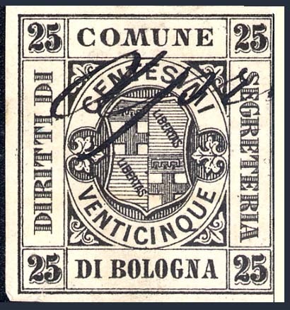 Marca da Bollo del Comune di BOLOGNA su Carta Bianca di dimensioni 25 x 28 mm