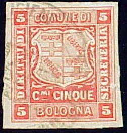 Marca da Bollo del Comune di BOLOGNA su Carta Bianca di dimensioni 25 x 28 mm
