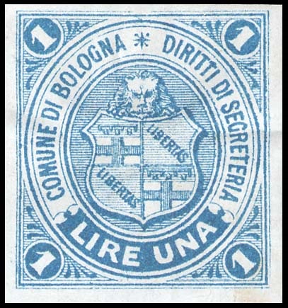 Marca da Bollo del Comune di BOLOGNA su Carta Bianca di dimensioni 25 x 28 mm