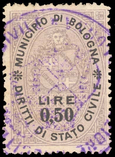 Marca da Bollo del Comune di BOLOGNA su Carta Bianca di dimensioni 28 x 32 mm