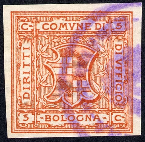 Marca da Bollo del Comune di BOLOGNA su Carta Bianca di dimensioni 28 x 28 mm