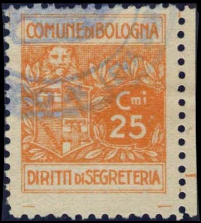 Marca da Bollo del Comune di BOLOGNA su Carta Bianca di dimensioni 20 x 25,5 mm