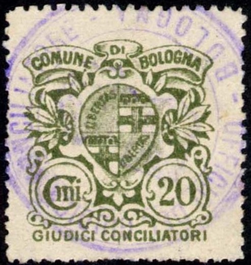 Marca da Bollo del Comune di BOLOGNA su Carta Bianca Sottile di dimensioni 24 x 25 mm