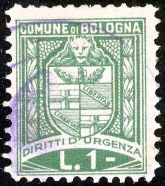 Marca da Bollo del Comune di BOLOGNA su Carta Bianca di dimensioni 19 x 23 mm