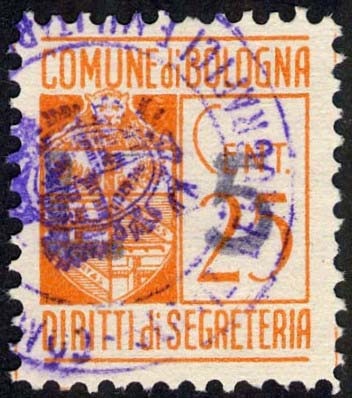 Marca da Bollo del Comune di BOLOGNA su Carta Bianca di dimensioni 18,5 x 23 mm