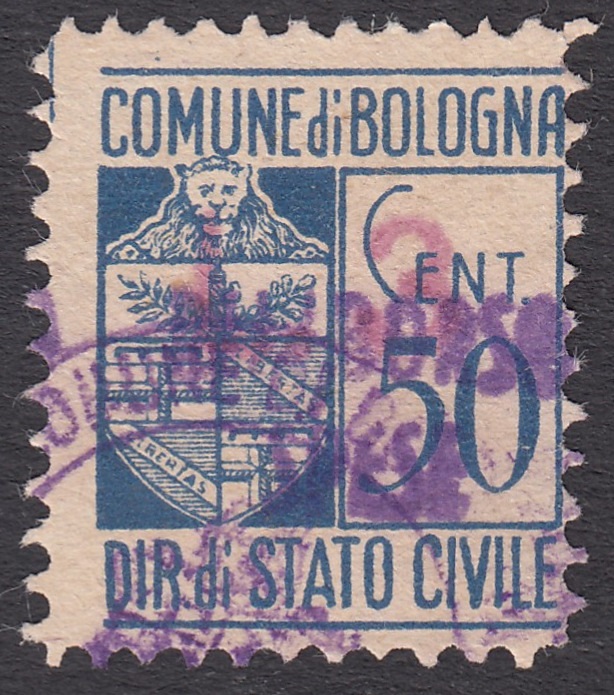 Marca da Bollo del Comune di BOLOGNA su Carta Bianca di dimensioni 18,5 x 23 mm