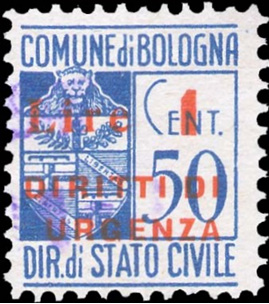 Marca da Bollo del Comune di BOLOGNA su Carta Bianca di dimensioni 18 x 23 mm